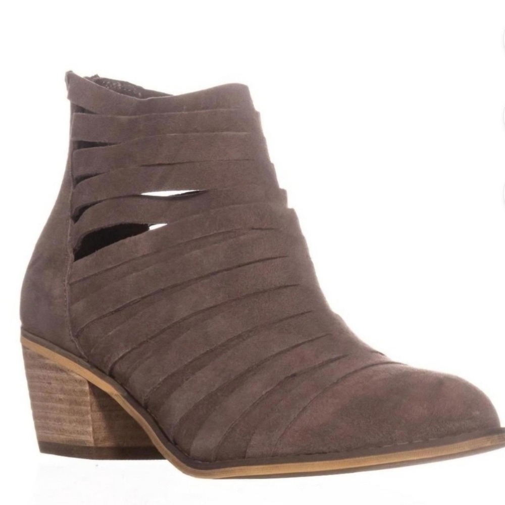 Womens Taupe Suede Cutout Ankle Booties Block Heel Side Zip Size 8
